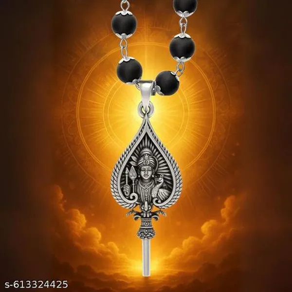 Original_Ebony_wood_silver_plated_karungali_malai_with_Murgan_Trisul_Locket