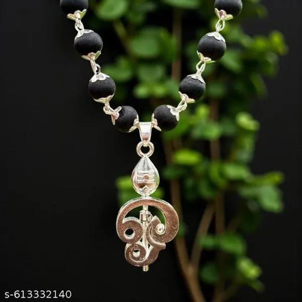 Shiv_Pendant_Karungali_Malai,_Lab_Tested_Ebony_Beads,_Silver-Tone_Necklace_|_Pooja,_Meditation,_Spiritual_Wellness_|_for_Men_&_Women