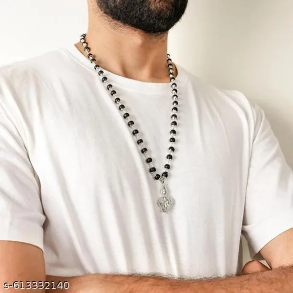 Shiv_Pendant_Karungali_Malai,_Lab_Tested_Ebony_Beads,_Silver-Tone_Necklace_|_Pooja,_Meditation,_Spiritual_Wellness_|_for_Men_&_Women