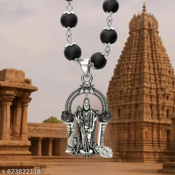 Karungali_Malai_Silver_Cap_Plated_Necklace_with_murugan_locket_Beads_size_8_mm_54_Beads_original_Authentic_karungali_Beads_Lab_certified_mala