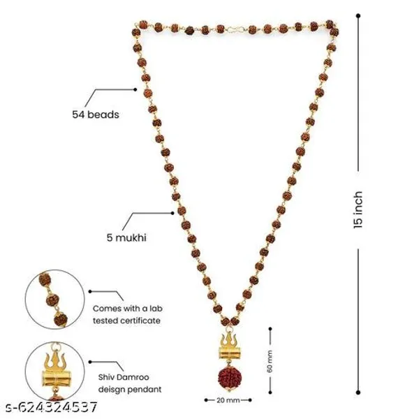 Original_Authentic_Five_Rudraksha_gold_plated_mala_with_Damru_Locket_primium_Quality_8_mm_54_Beads