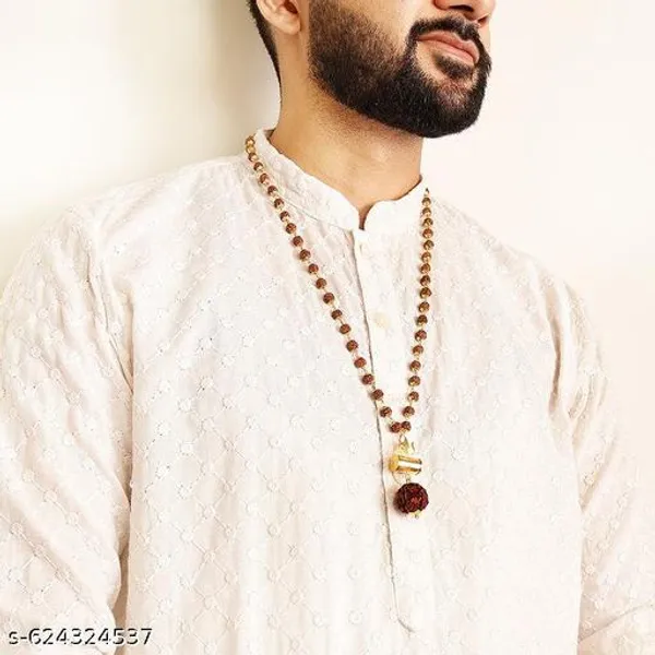 Original_Authentic_Five_Rudraksha_gold_plated_mala_with_Damru_Locket_primium_Quality_8_mm_54_Beads