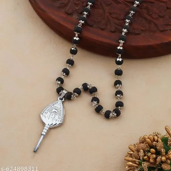 Original_Authentic_karungali_silver_plated_mala_with_Murgan_Trisul_Tilak_locket_8_mm_54_Beads_premium_Quality