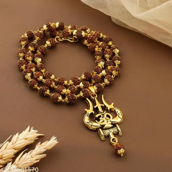 Orignal_Five_Face_Rudraksh_Gold_plated_mala_with_Om_Trisul_Locket_premium_Quality