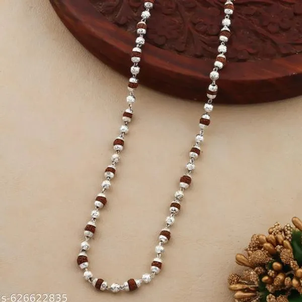 Orignal_Five_Rudraksh_Bindi_Brass_Ball_&_Rudraksh_Cnc_Cutting_Primium_Quality_mala_Beads_size_=_4_mm_64_Beads_22_inch