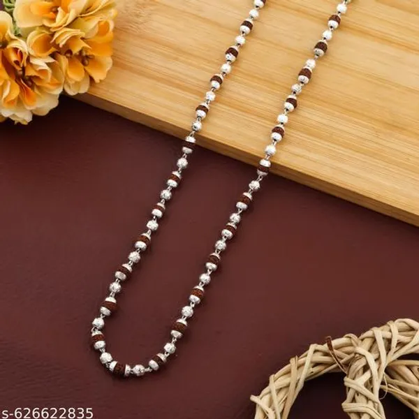 Orignal_Five_Rudraksh_Bindi_Brass_Ball_&_Rudraksh_Cnc_Cutting_Primium_Quality_mala_Beads_size_=_4_mm_64_Beads_22_inch