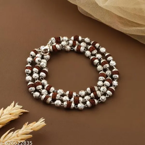 Orignal_Five_Rudraksh_Bindi_Brass_Ball_&_Rudraksh_Cnc_Cutting_Primium_Quality_mala_Beads_size_=_4_mm_64_Beads_22_inch