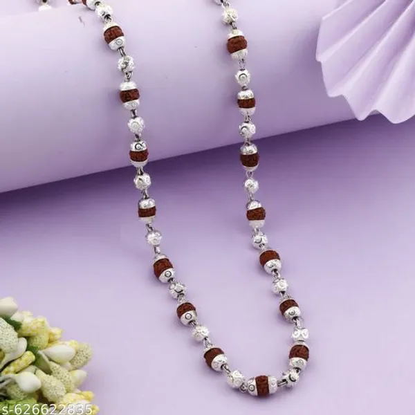 Orignal_Five_Rudraksh_Bindi_Brass_Ball_&_Rudraksh_Cnc_Cutting_Primium_Quality_mala_Beads_size_=_4_mm_64_Beads_22_inch