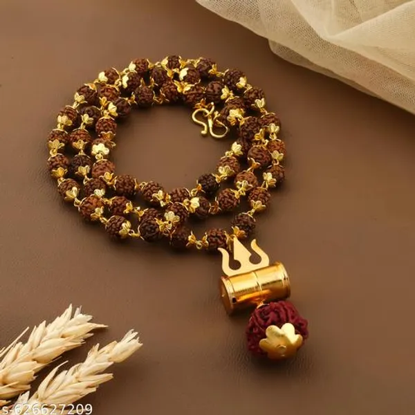 Orignal_5_mukhi_Rudraksh_Mala_with_Gold_plated_Damru_Locket