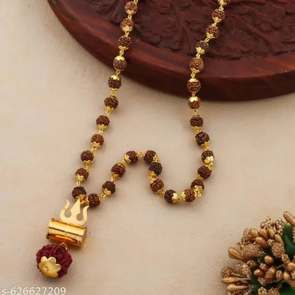 Orignal_5_mukhi_Rudraksh_Mala_with_Gold_plated_Damru_Locket