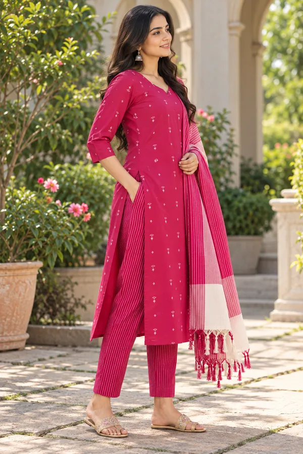 Women’s_South_Cotton_Butta_Kurta_Pant_Dupatta_Set