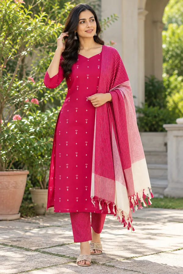 Women’s_South_Cotton_Butta_Kurta_Pant_Dupatta_Set