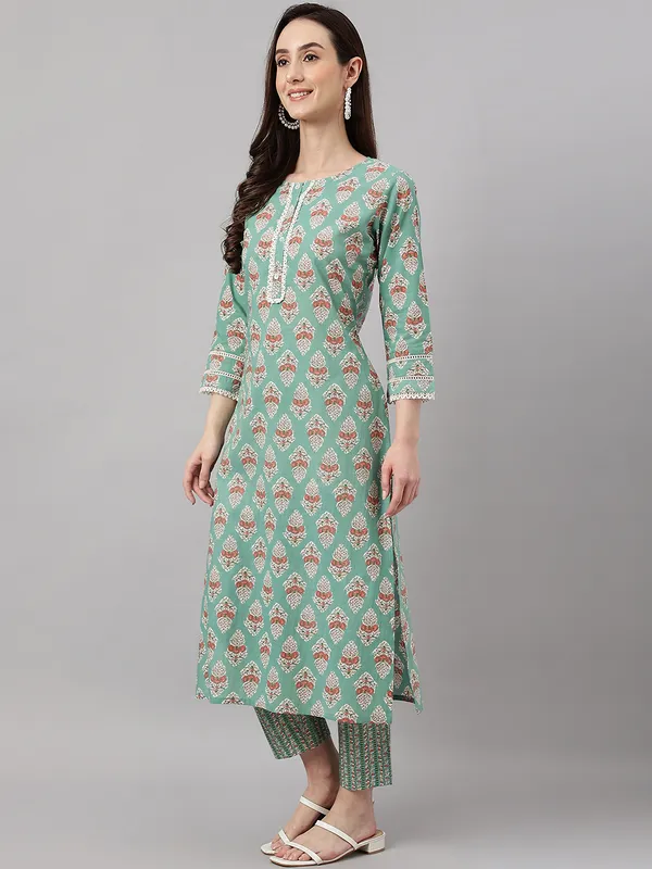 Mint_Green_Cotton_Floral_Print_Kurta_With_Pant_For_Women