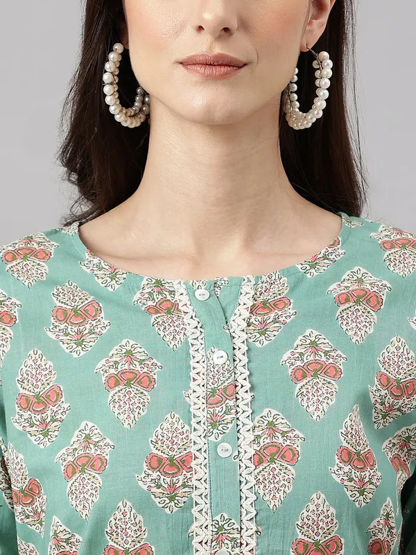 Mint_Green_Cotton_Floral_Print_Kurta_With_Pant_For_Women