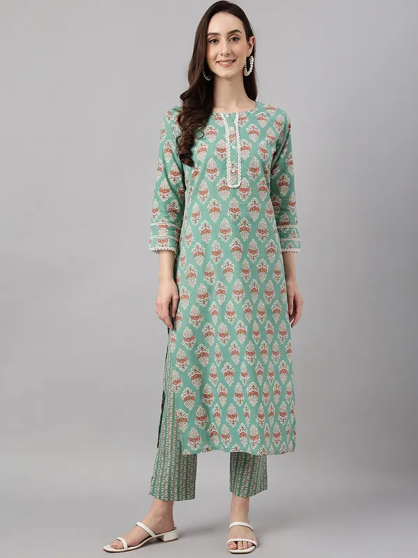 Mint_Green_Cotton_Floral_Print_Kurta_With_Pant_For_Women