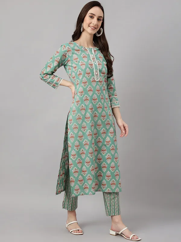 Mint_Green_Cotton_Floral_Print_Kurta_With_Pant_For_Women