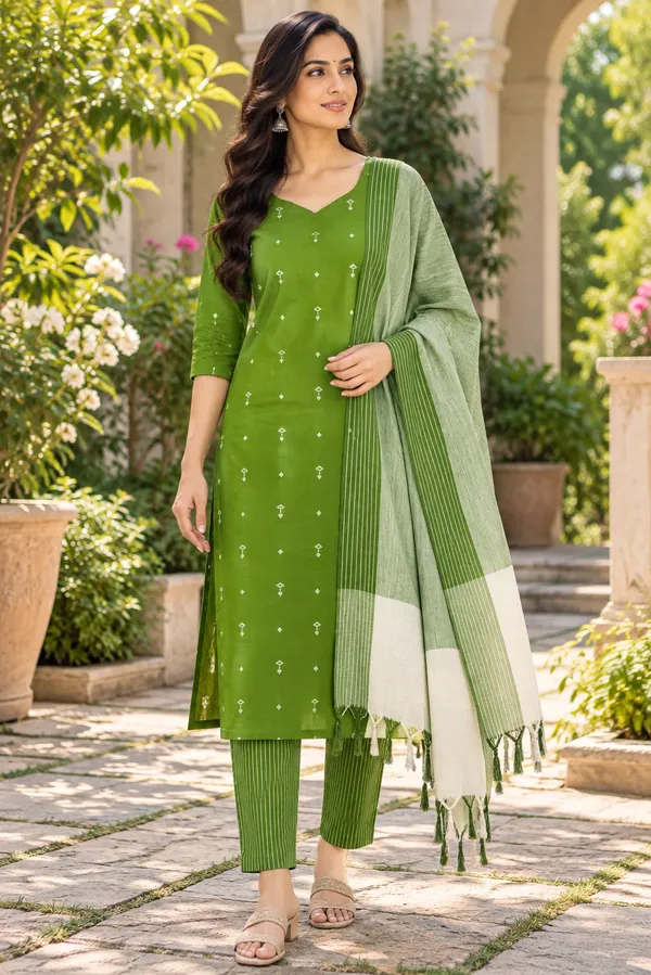 Women’s_South_Cotton_Butta_Kurta_Pant_Dupatta_Set