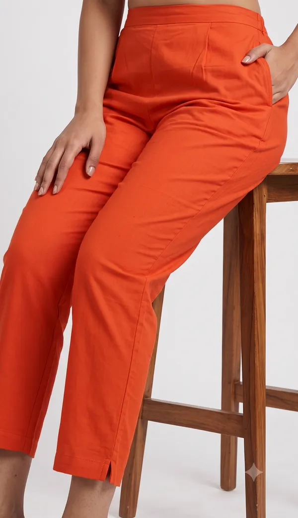 Women's_Orange_Cotton_Straight_Pants_with_Pockets