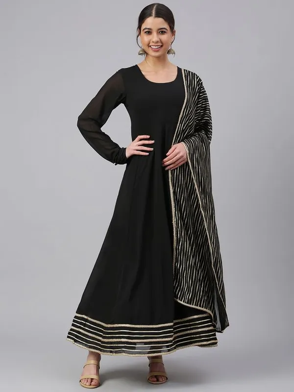 Black_Georgette_Solid_Kurta_with_and_Dupatta