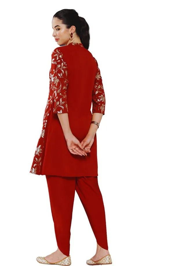 Brick_Red_Crepe_Foil_Printed_Clothing_Set