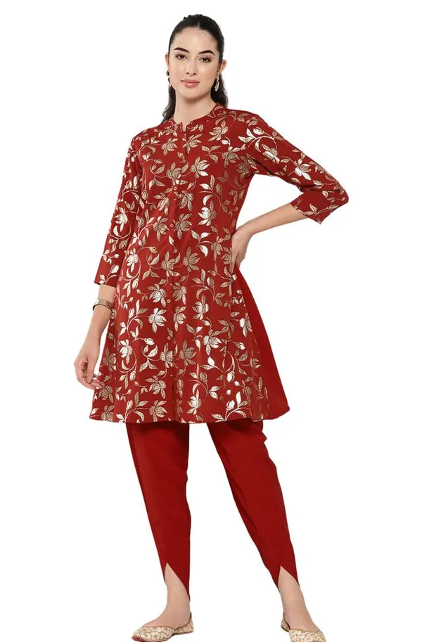 Brick_Red_Crepe_Foil_Printed_Clothing_Set