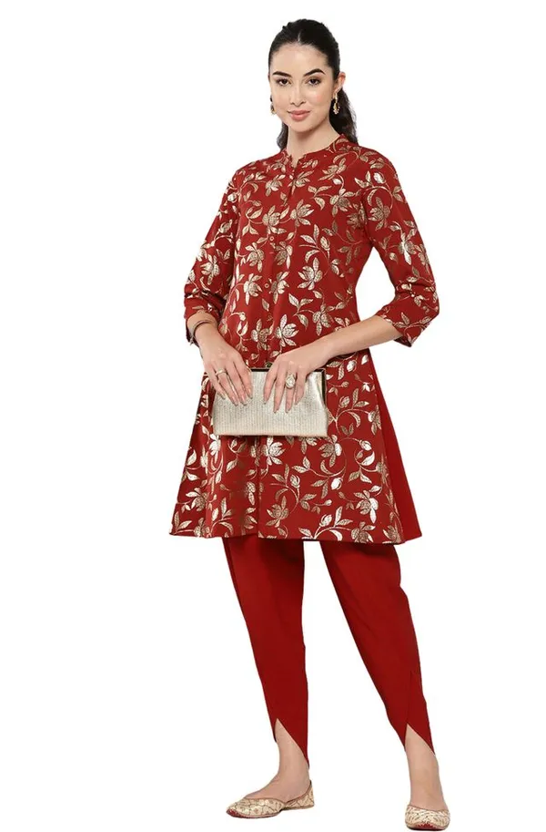 Brick_Red_Crepe_Foil_Printed_Clothing_Set