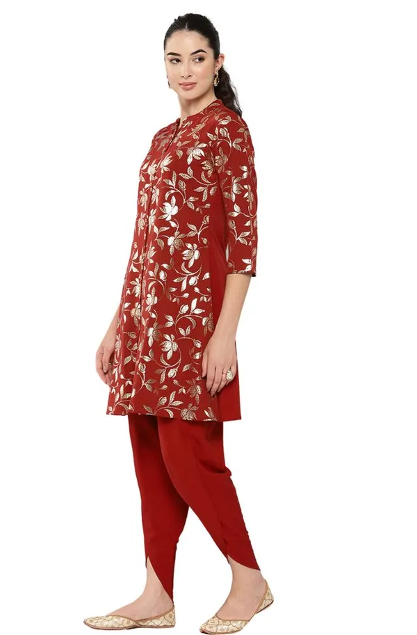 Brick_Red_Crepe_Foil_Printed_Clothing_Set