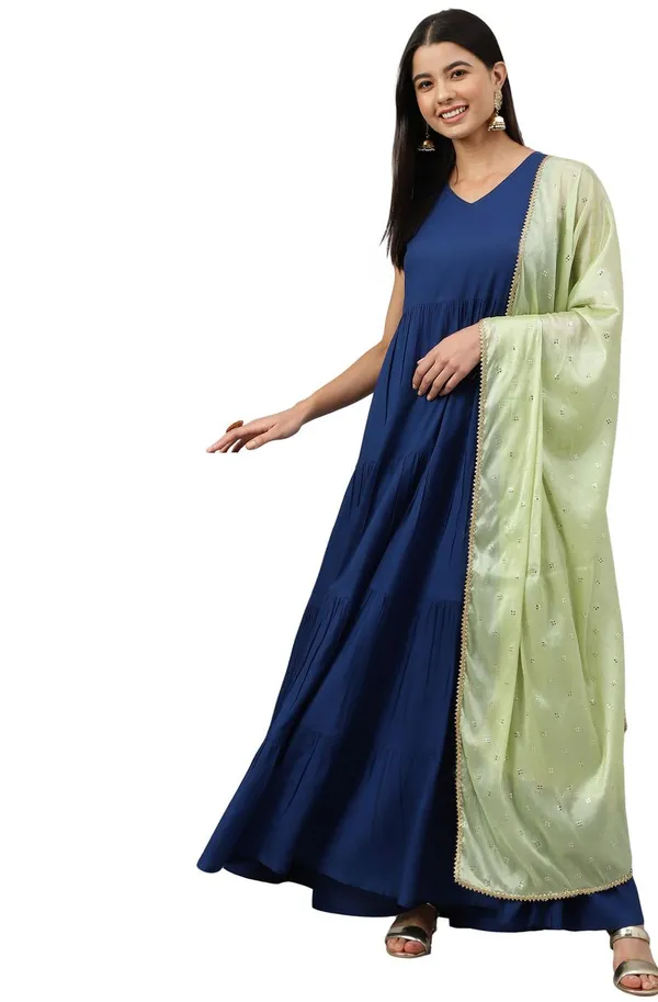 Dark_Blue_Rayon_Solid_Kurta_with_Dupatta