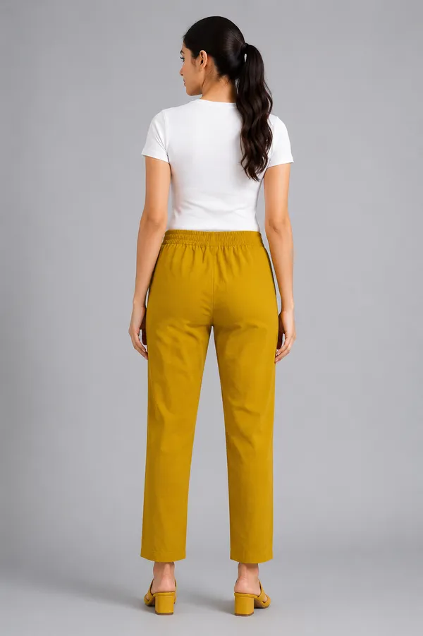 FOLLOWMI_Women's_Mustard_Yellow_Straight_Fit_Cotton_Pants_with_Elastic_Waist_&_Side_Pockets