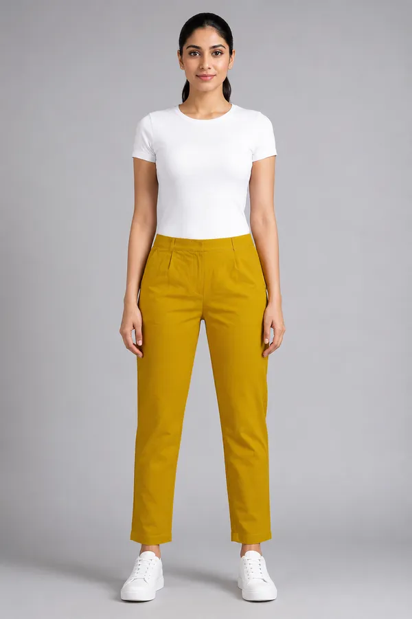 FOLLOWMI_Women's_Mustard_Yellow_Straight_Fit_Cotton_Pants_with_Elastic_Waist_&_Side_Pockets