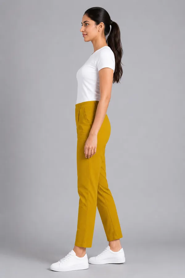 FOLLOWMI_Women's_Mustard_Yellow_Straight_Fit_Cotton_Pants_with_Elastic_Waist_&_Side_Pockets