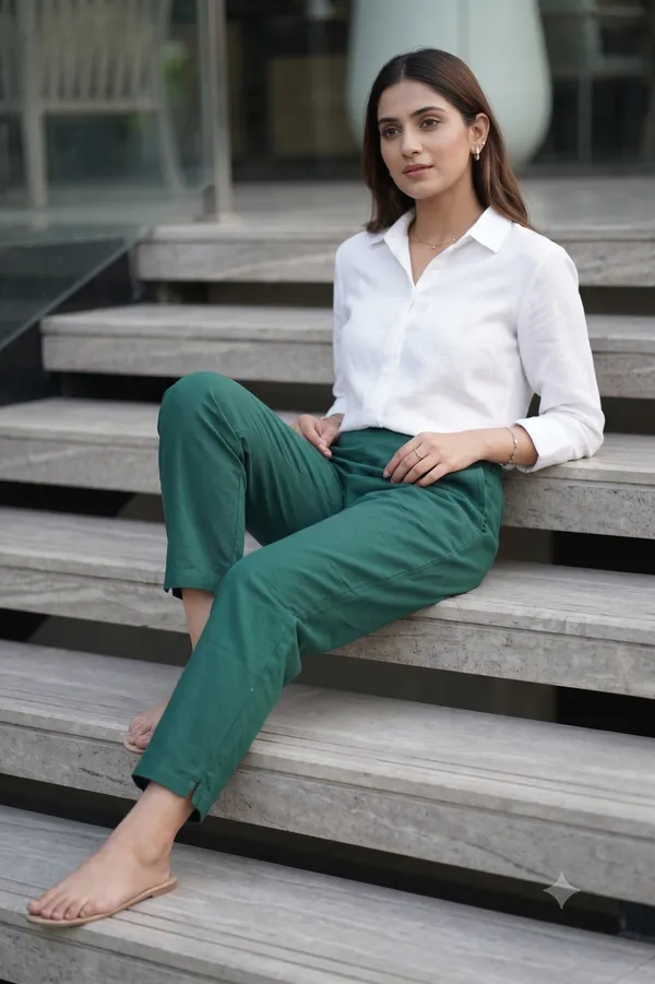 FOLLOWMI_Women's_Pine_Green_Straight_Fit_Cotton_Pants_with_Elastic_Waist_&_Side_Pockets