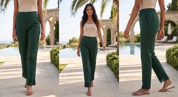 FOLLOWMI_Women's_Pine_Green_Straight_Fit_Cotton_Pants_with_Elastic_Waist_&_Side_Pockets