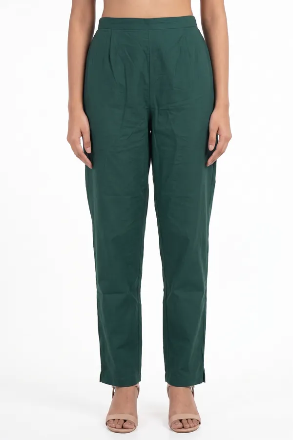 FOLLOWMI_Women's_Pine_Green_Straight_Fit_Cotton_Pants_with_Elastic_Waist_&_Side_Pockets