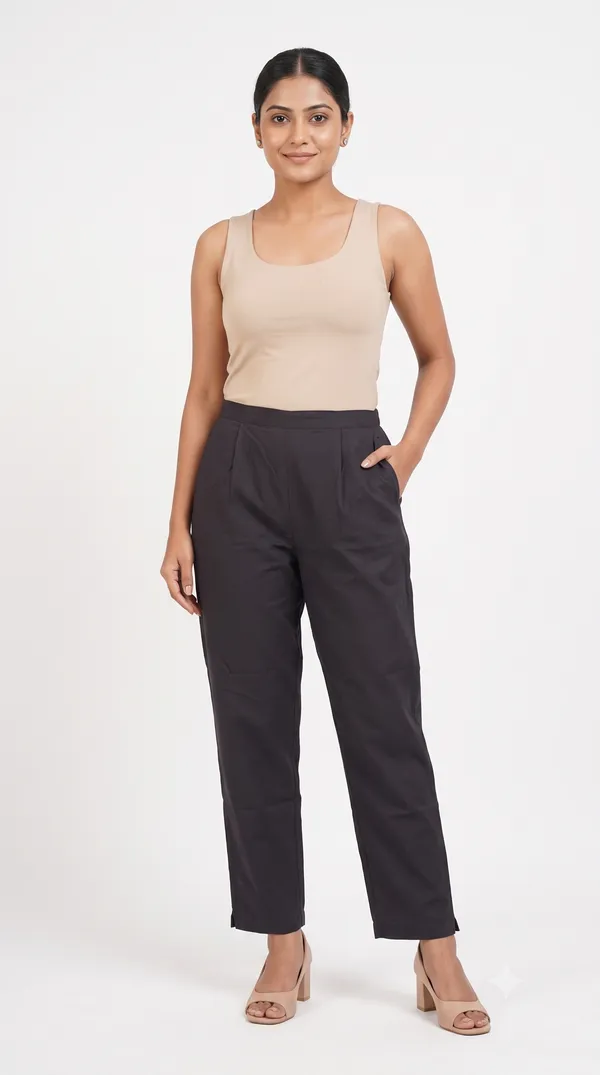 FOLLOWMI_Women's_Solid_Black_Straight_Fit_Cotton_Pants_with_Elastic_Waist_&_Side_Pockets