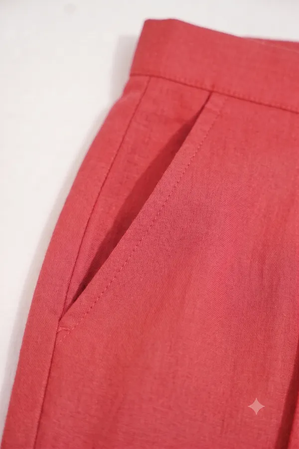 FOLLOWMI_Women's_Solid_Coral_Pink_Straight_Fit_Cotton_Pants_with_Elastic_Waist_&_Side_Pockets