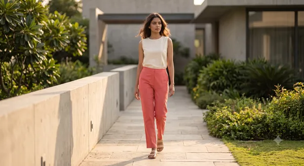 FOLLOWMI_Women's_Solid_Coral_Pink_Straight_Fit_Cotton_Pants_with_Elastic_Waist_&_Side_Pockets