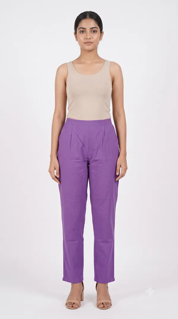 FOLLOWMI_Women's_Solid_Lavender_Straight_Fit_Cotton_Pants_with_Elastic_Waist_&_Side_Pockets