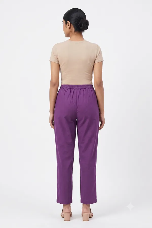 FOLLOWMI_Women's_Solid_Lavender_Straight_Fit_Cotton_Pants_with_Elastic_Waist_&_Side_Pockets