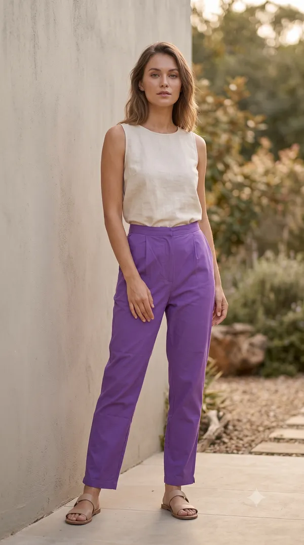 FOLLOWMI_Women's_Solid_Lavender_Straight_Fit_Cotton_Pants_with_Elastic_Waist_&_Side_Pockets