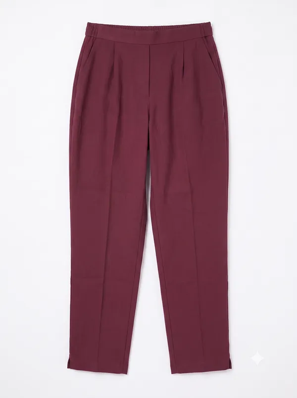 FOLLOWMI_Women's_Solid_Maroon_Straight_Fit_Cotton_Pants_with_Elastic_Waist_&_Side_Pockets