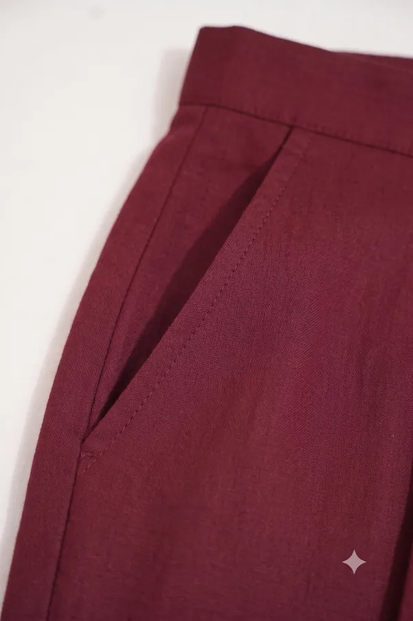 FOLLOWMI_Women's_Solid_Maroon_Straight_Fit_Cotton_Pants_with_Elastic_Waist_&_Side_Pockets