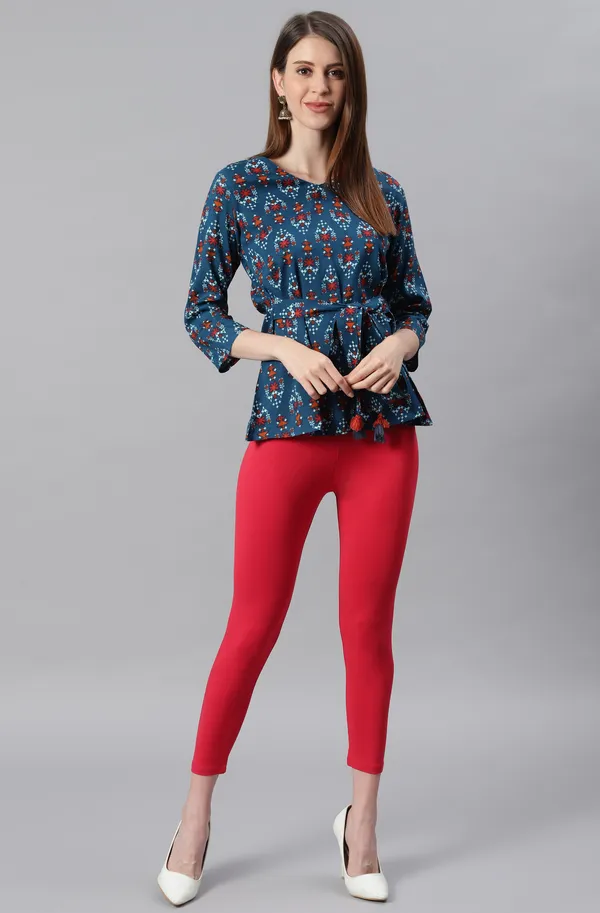 Red_Rayon_Blend_Leggings_With_Elasticated_Waist_For_Women