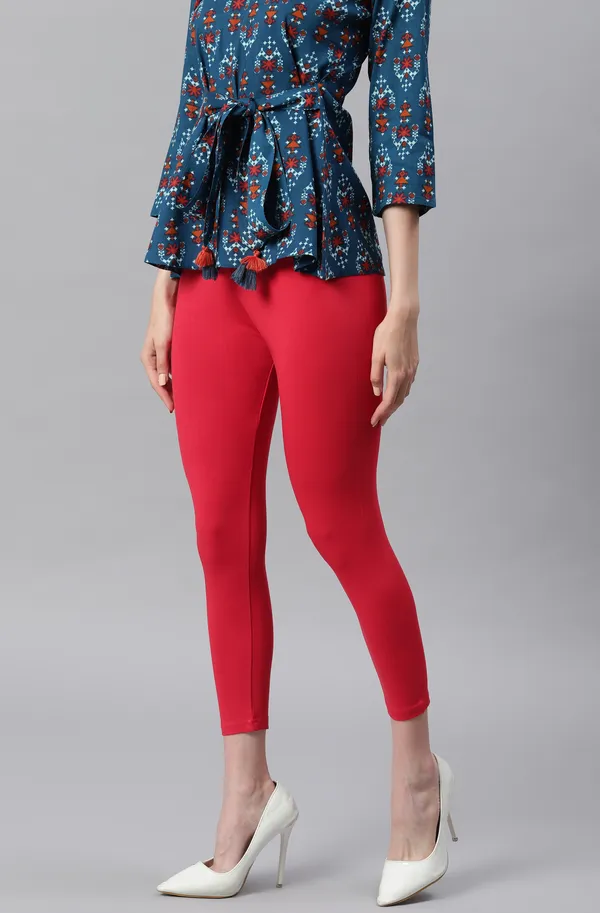 Red_Rayon_Blend_Leggings_With_Elasticated_Waist_For_Women