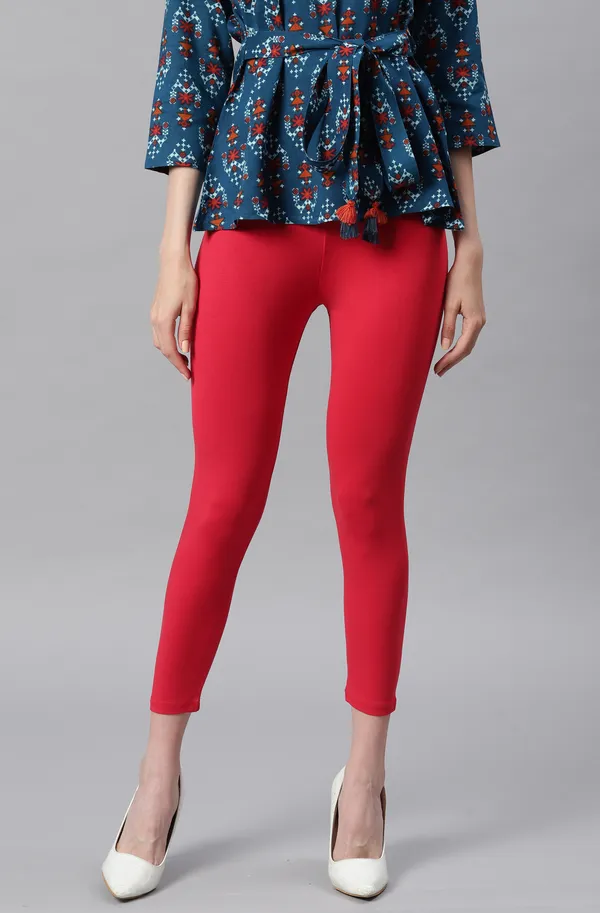 Red_Rayon_Blend_Leggings_With_Elasticated_Waist_For_Women