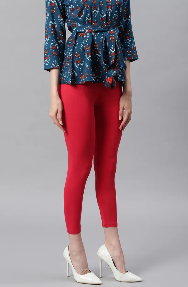 Red_Rayon_Blend_Leggings_With_Elasticated_Waist_For_Women