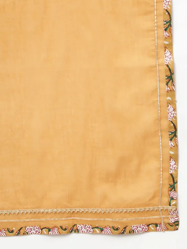 Mustard_Floral_Cotton_Straight_Kurta,_Pant & Dupatta_Set