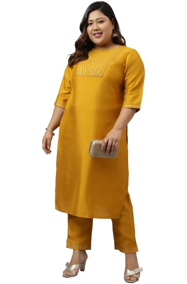 Mustard_Poly_Silk_Solid_Kurta_with_Pant
