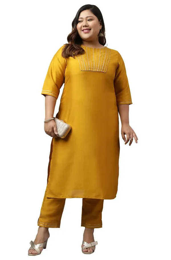 Mustard_Poly_Silk_Solid_Kurta_with_Pant