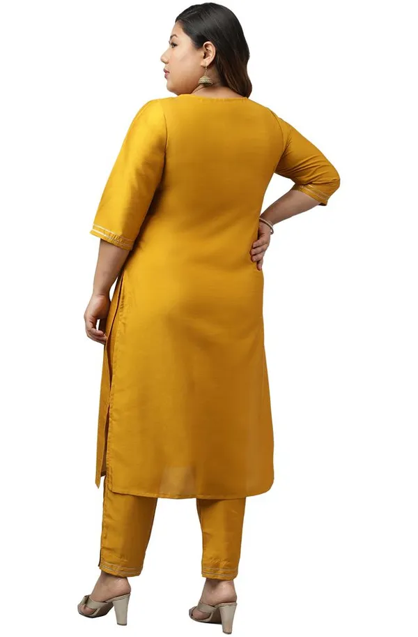 Mustard_Poly_Silk_Solid_Kurta_with_Pant